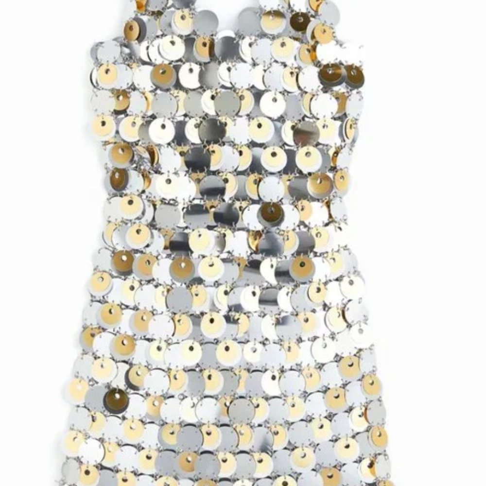 H&M x Paco Rabanne Sequin Disc Mini Dress size Small New Year’s Eve Dress